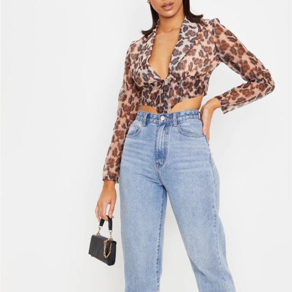 NWT Pretty Little Thing Leopard Sheer Organza Shirt - Picture 1 of 10